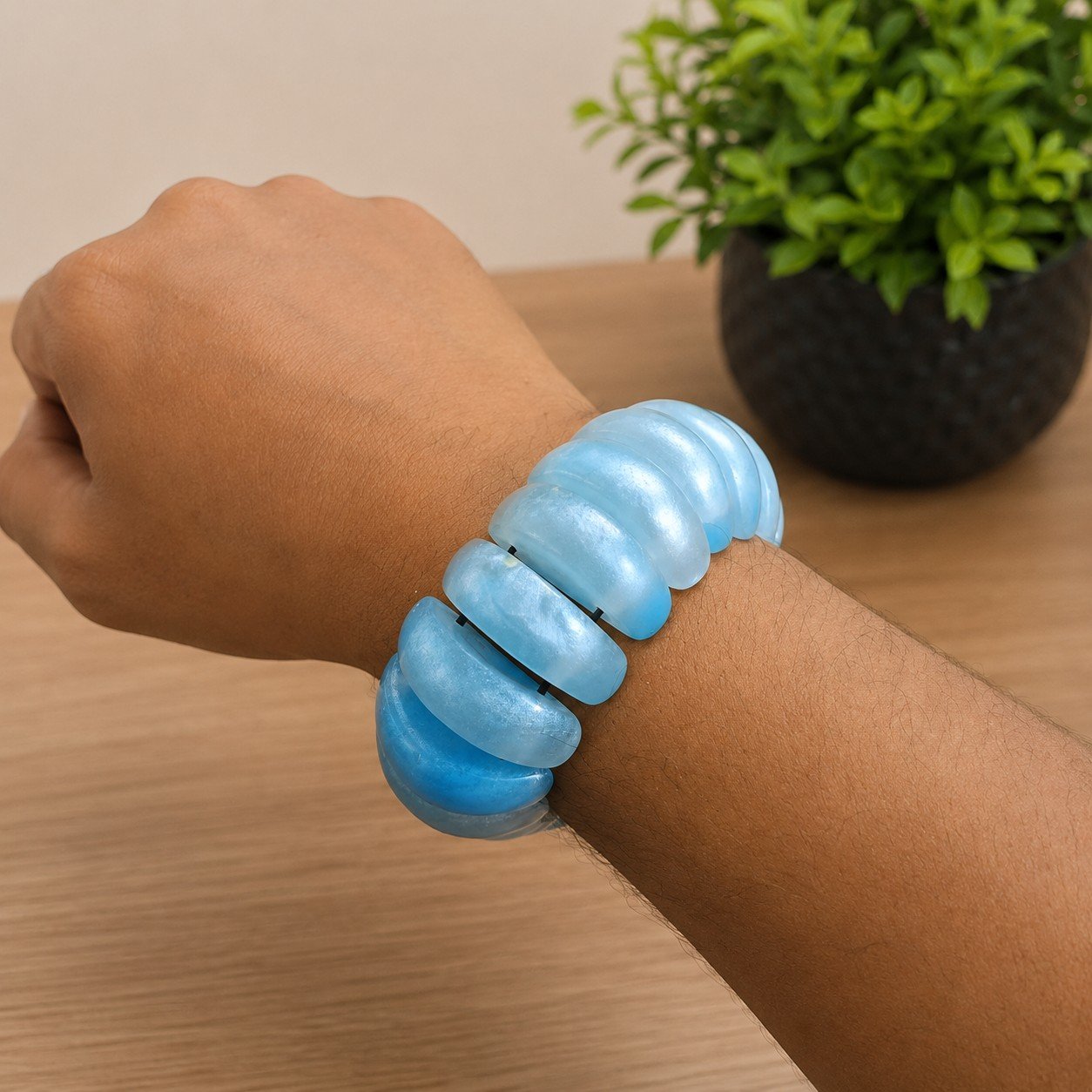 Handmade Blue Resin Bead Bracelet