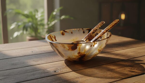 "Handmade Brown Resin Serving Bowl and Spoon Set - Marble Effect"