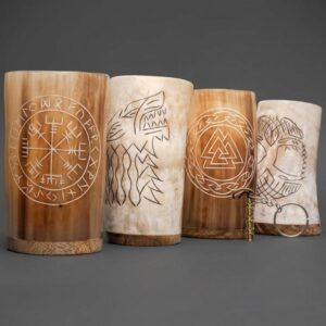 Bulk Supply Viking Style Horn Tankards with Wooden Base